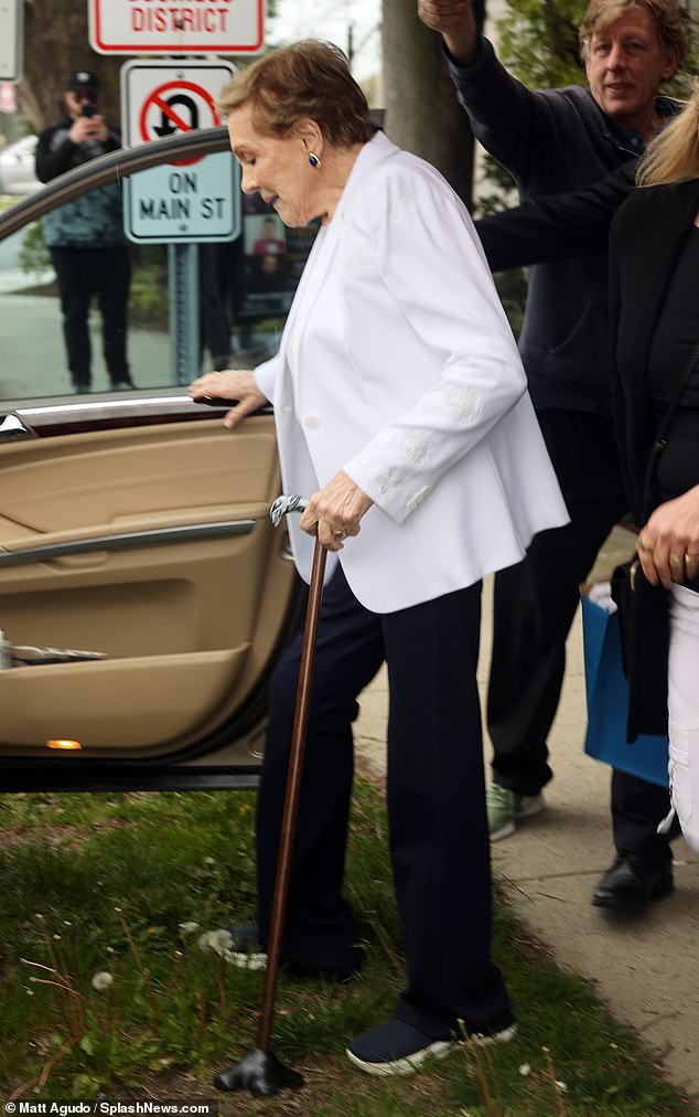 The Sound of Music actress, 88, made a rare public appearance and used a cane to support herself as she walked from one of the stores to her car.