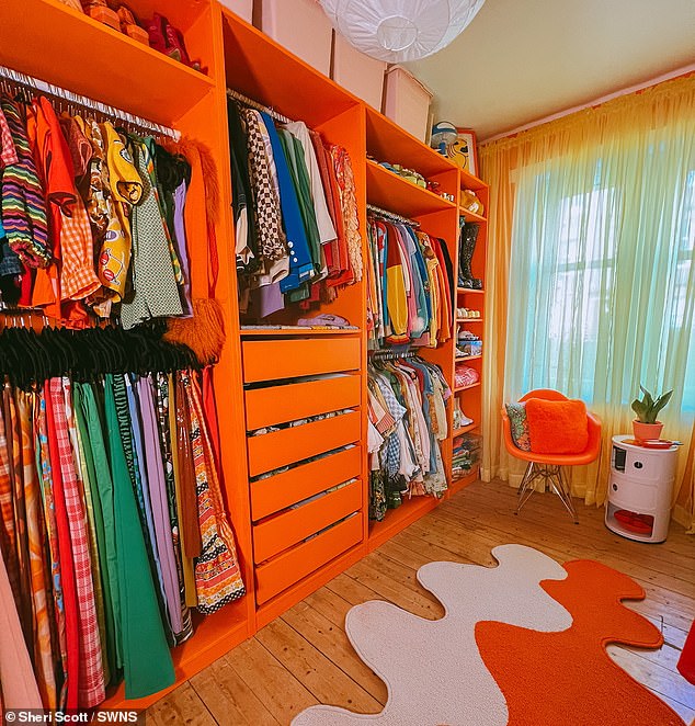 In addition to her orange-themed wardrobe, Sheri has decorated her Glasgow flat with orange furniture.