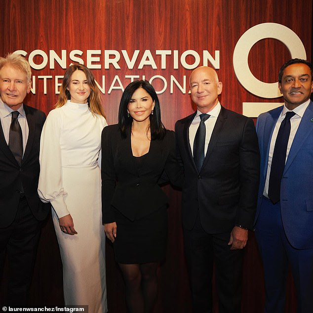The couple appears at the gala dinner with Harrison Ford, Shailene Woodley and Dr. M. Sanjayan, CEO of Conservation International.