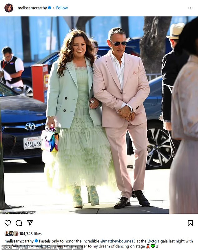 McCarthy posted an image of herself and her friend Adam Shankman, 59, in Los Angeles on Monday.