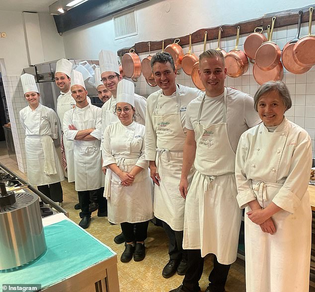 Fecci (pictured, second from right) with chefs at a famous restaurant called Dal Pescatore Santini in northern Italy.