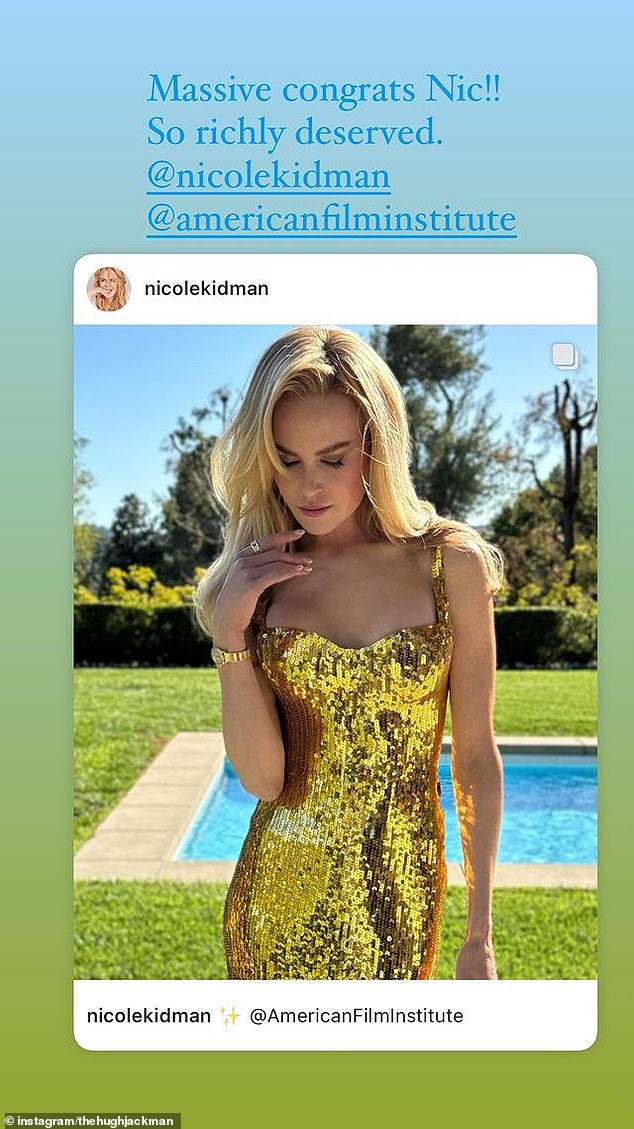 Taking to social media on Tuesday, Hugh, 55, reposted a photo of Nicole on his Instagram Stories as he gushed about his achievement.