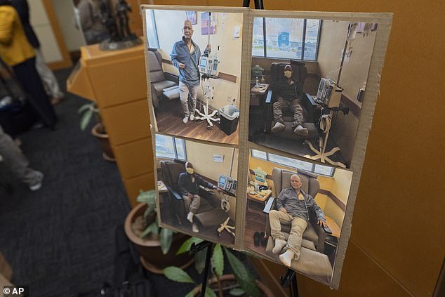 Saephan is an immigrant from Laos who has been battling cancer for eight years.  He received his last chemotherapy treatment last week.  (pictured: a collage of photographs of him receiving chemotherapy)