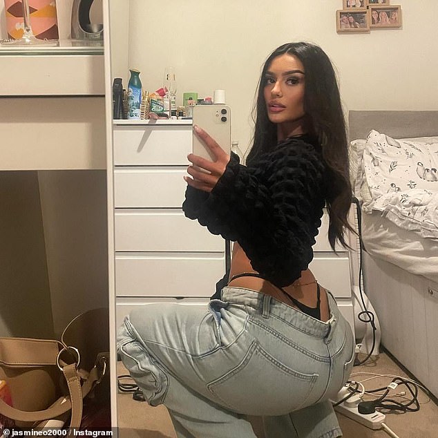 In one snap, Jasmine cheekily showed off her thong as she posed for a mirror selfie.