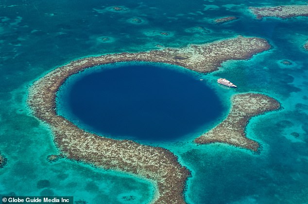 Pictured is the Great Blue Hole in Belize, Central America, described as one of the best diving sites in the world.