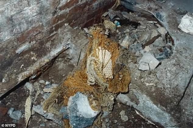 An entire skeleton was found tied up and wrapped in a rug.  inside the concrete floor