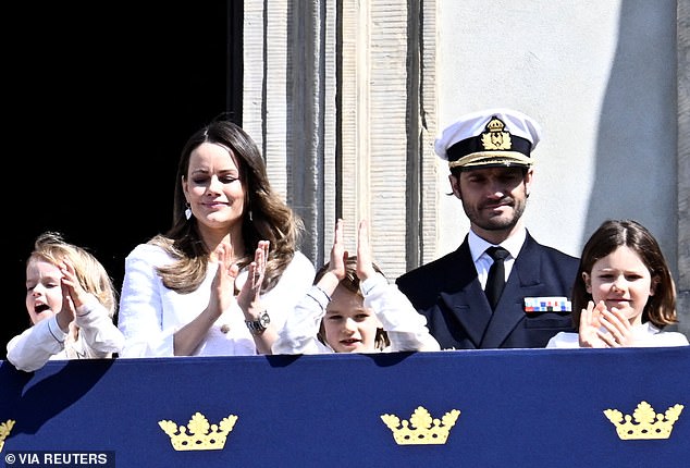 Prince Carl Philip looked dapper in his naval uniform as he joined his wife and three children.