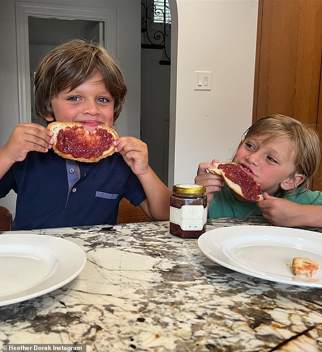 Heather Dorak posted a photo on Instagram today of her two sons, Noah and Cody, eating American Riviera Orchard jam, saying it was 