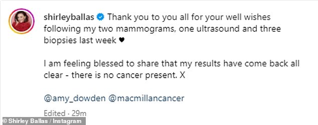 'I feel blessed to be able to share that my results have been completely clear: no cancer is present.  X', he wrote