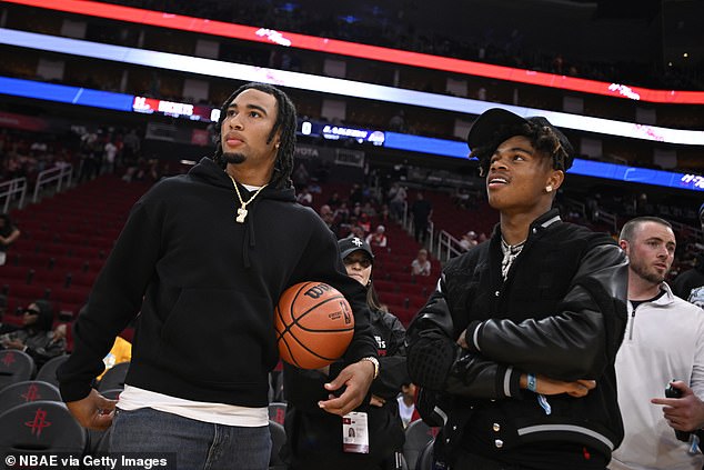 Dell is seen with Texans quarterback CJ Stroud at a Lakers basketball game in November.
