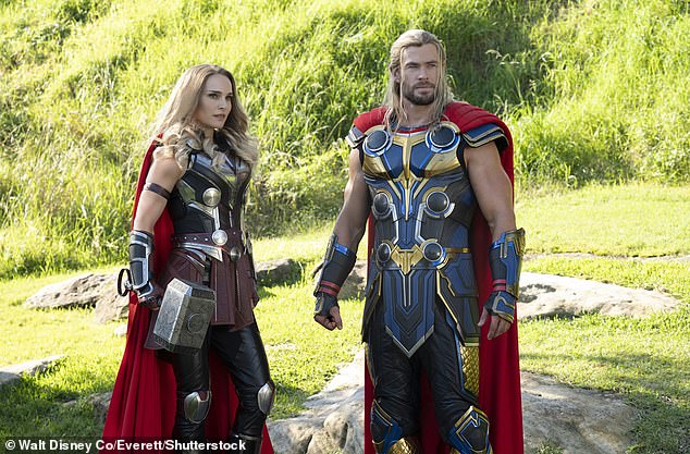 The actor also admitted to becoming increasingly frustrated with the superhero, who is an adaptation of the deity of the same name from Norse mythology, after playing him in those four standalone films in addition to the four Avengers films;  seen with Natalie Portman in Thor: Love and Thunder