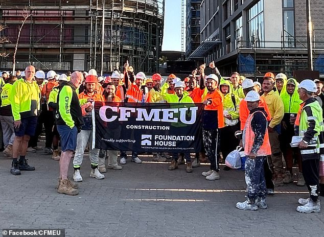 CFMEU workers at seven sites across the city gathered from 3.45am on Tuesday for the first of four days of protected industrial strike action.