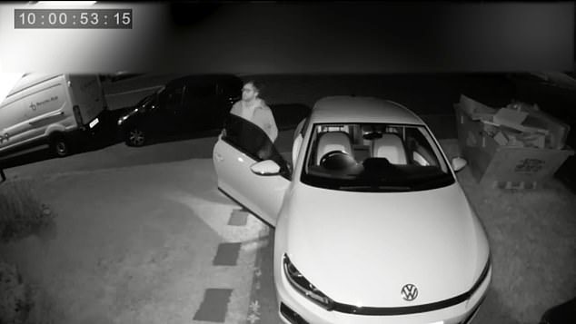 CCTV shows Sellers, who was a stalker, exiting his vehicle.