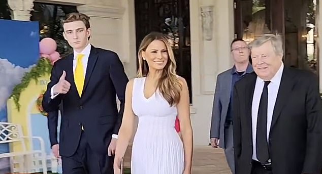 Barron Trump (left), seen with his mother Melania (center) and grandfather Viktor Knavs (right) will graduate from Oxbridge Academy in Palm Beach, Florida, on May 17.
