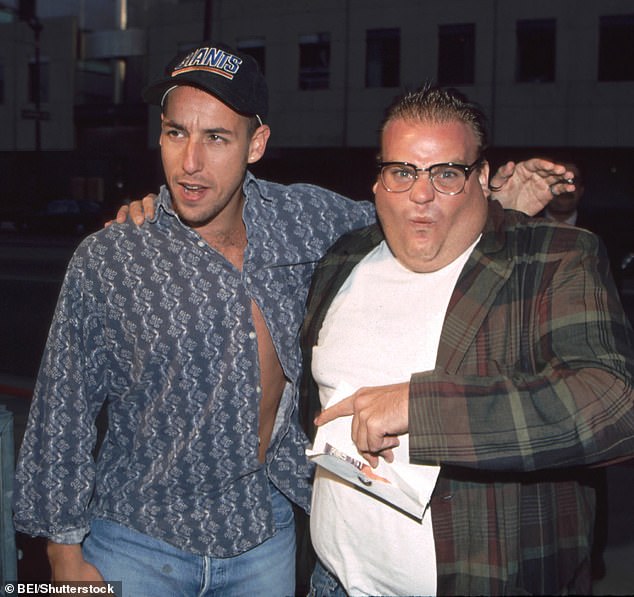Chris quickly found fame after being cast on Saturday Night Live in 1990, working alongside comedians such as Adam Sandler (pictured) and Chris Rock.