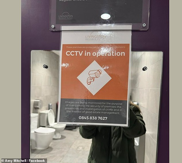 A woman slammed a shopping center after learning that security cameras were recording in a bathroom that has baby hygiene facilities.
