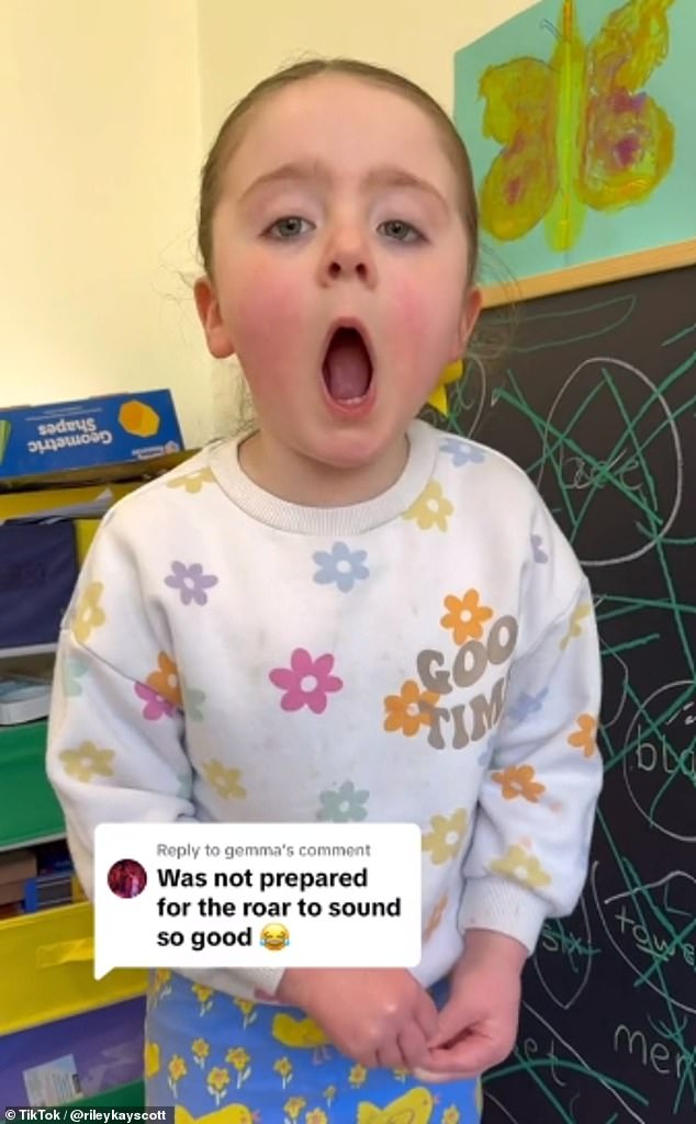 This is the mind-blowing moment a little boy roared and sounded like a real-life lion (pictured: Riley Scott on TikTok)