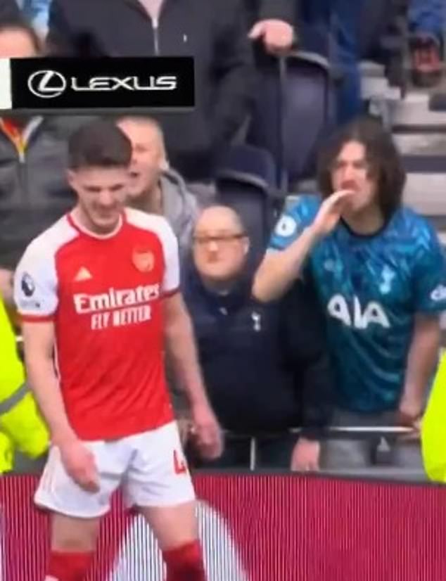A Spurs supporter failed in his attempts to chase away Declan Rice when his corner was headed.