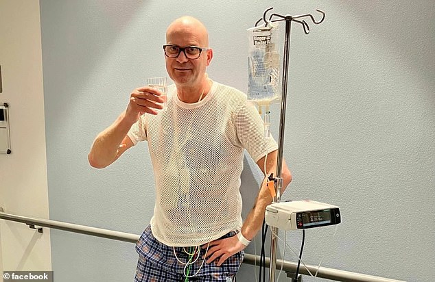 Joacim Osterstam (pictured in hospital after his ordeal), 56, almost lost his life last month because he couldn't get enough of extra-salty black licorice.