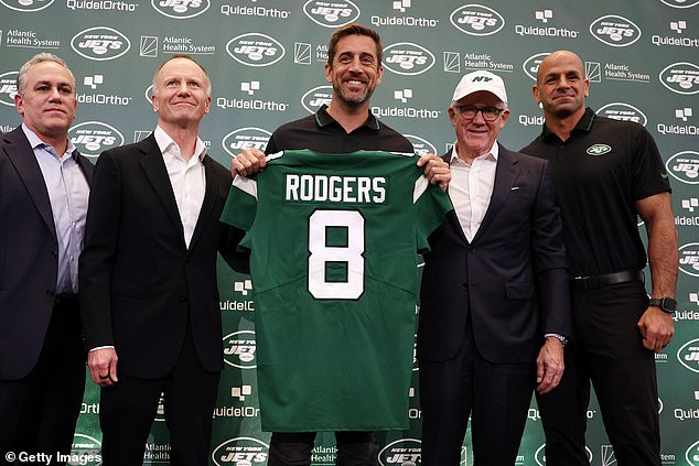 Woody Johnson (second right) dismisses Aaron Rodgers' ties to the vice president