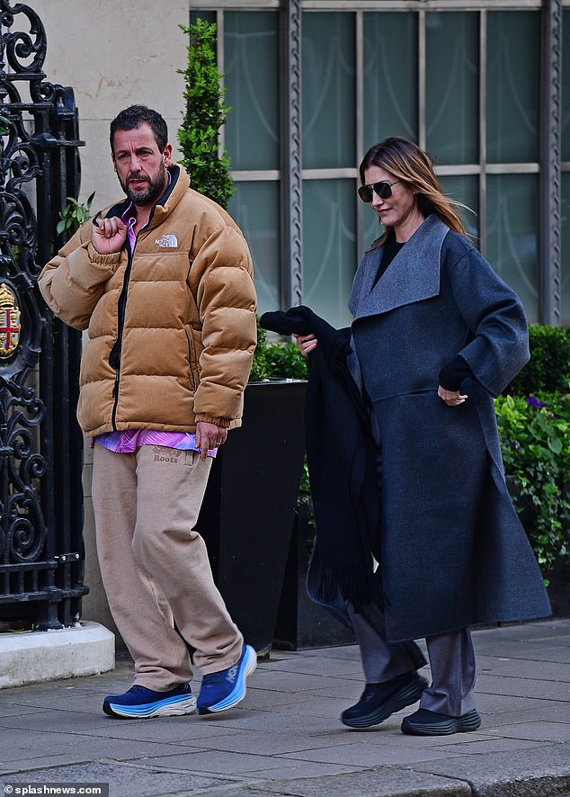 Adam Sandler and his wife Jackie were seen enjoying a leisurely walk in central London on Monday.