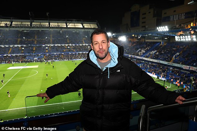 Adam Sandler seems to have been everywhere in London this week, surprising fans with his surprise whereabouts (pictured at Stamford Bridge in March).