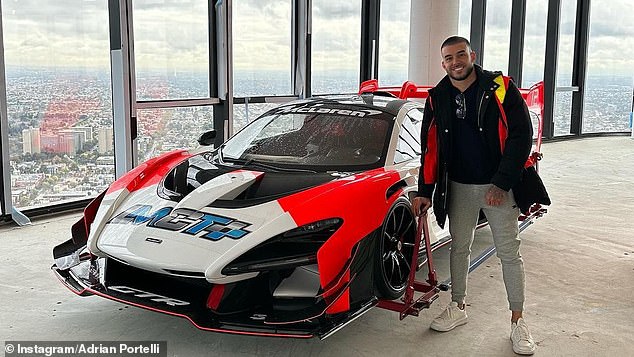 Portelli and his $2 million Maclaren hypercar (pictured) inside his $39 million penthouse on Melbourne's Southbank. The billionaire used a crane to accommodate it inside the lush platform.