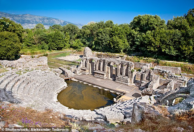 Butrint is a site where ancient Greek remains are visible through Roman arches, Byzantine mosaics and remains of Venetian lagoons, Bettany explains.  In the photo: the remains of the Butrint theater