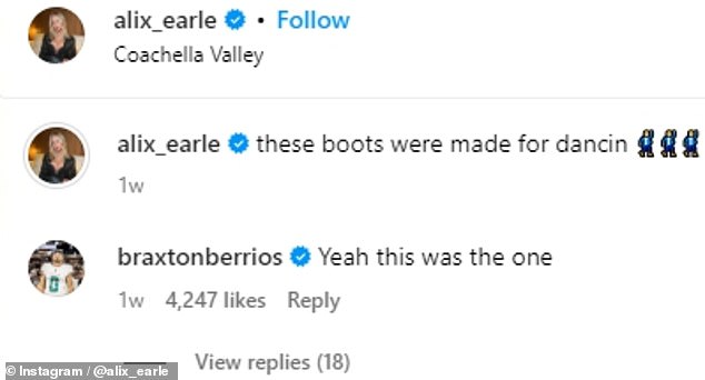 Berrios seemed to enjoy following Earle's Coachella content on Instagram while praising her outfit in a post.