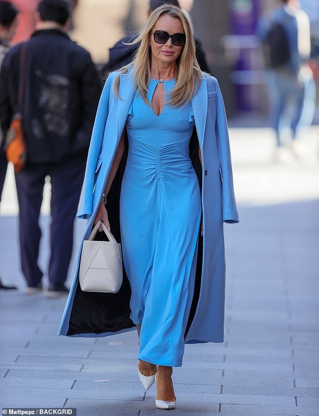 Amanda Holden showed off her incredible figure as she went braless in a dress from her Lipsy collection as she left the Heart FM studios on Wednesday.