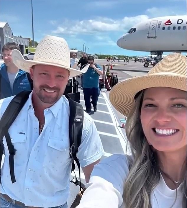Ryan Watson and his wife Valerie (pictured together arriving on vacation in the Turks and Caicos Islands) were arrested on April 11 after Turks and Caicos airport staff found ammunition in Ryan's luggage.