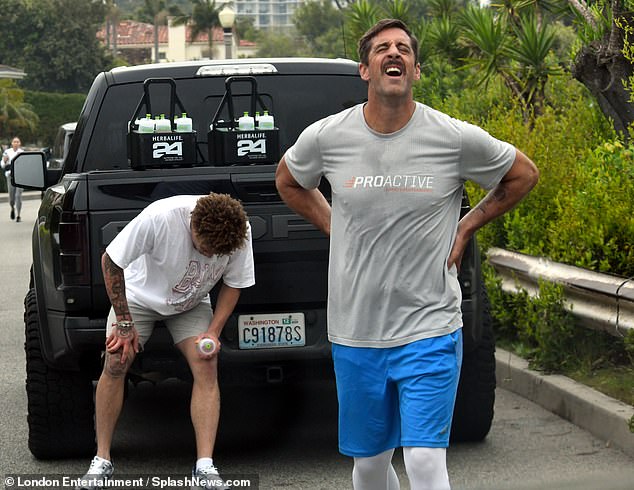 No rest for the weary: Aaron Rodgers, 40, is seen after a grueling workout in Santa Monica