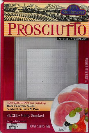 Stockmeyer ready-to-eat sliced ​​proscuitto, sold by ConSup and made in Germany, was recalled Wednesday because a portion failed to comply with safety inspections.