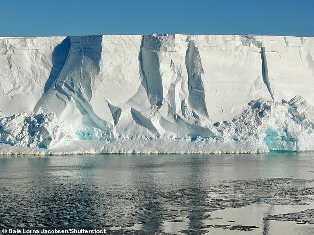 Ice shelves are permanent floating sheets of ice that are connected to a land mass.  Pictured is the Ross Ice Shelf, the largest ice shelf in Antarctica.
