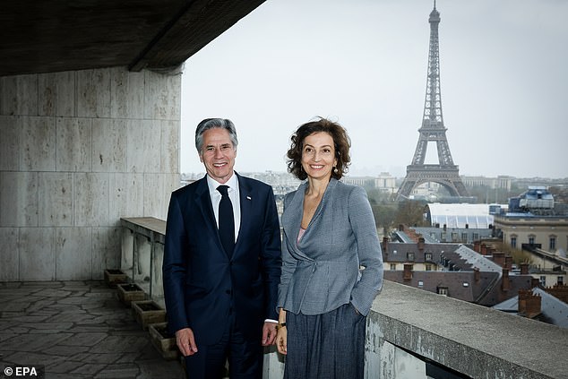 He will always have Paris.  Secretary of State Antony Blinken (left) suffered mechanical difficulties on his government plane, forcing the flight from Paris to Brussels to be suspended.  Here Blinken's UNESCO Director-General Audrey Azoulay (R) poses for a photo at UNESCO headquarters in Paris, France on April 02, 2024.