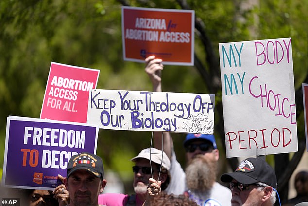 Abortion rights protesters gathered outside the Arizona Capitol on April 17, 2024.