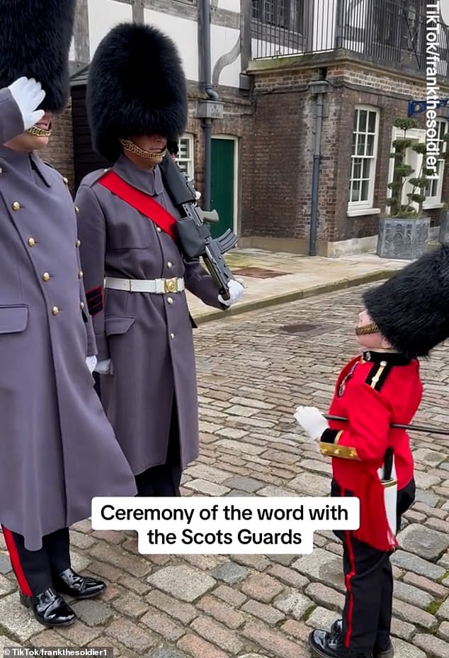 So far he's garnered 3.3 million likes for his cute videos, and in January, two royal guards made a rare break in protocol to greet the little admirer and even stop to talk to him at the Tower of London.