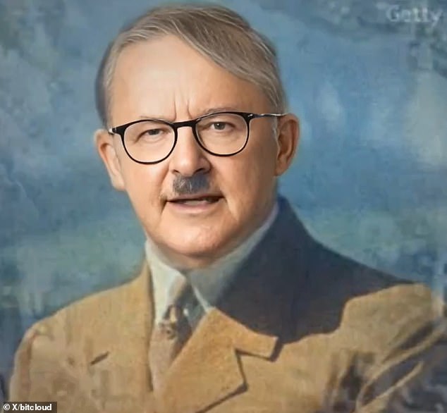Australian NBA great Andrew Bogut has attracted attention after sharing a shocking video on social media showing Anthony Albanese portrayed as Adolf Hitler (pictured).