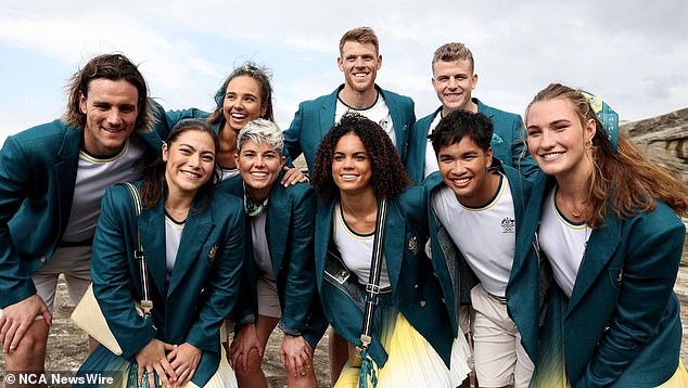 Australian athletes pose at the official launch of the Paris 2024 Olympics uniform in Sydney on Wednesday.