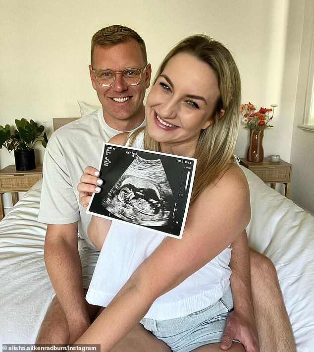Alisha, 31, and Glenn, 36, shared a gorgeous photo on Instagram capturing them posing up a storm on their bed while she showed off an ultrasound photo to the camera.