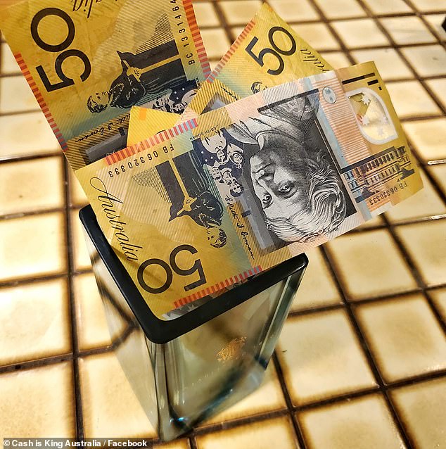 Fewer Australians are using cash (pictured) to make payments and a report published by the ABA found that cash accounts for just 13 per cent of customer payments in Australia.