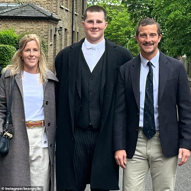Bear Grylls shared a rare photo with his lookalike son Marmaduke and wife Shara Cannings Knight on Instagram on Wednesday as his middle son celebrated his 18th birthday.