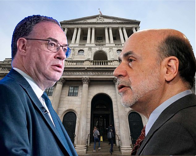 Face to face: Andrew Bailey responded to Ben Bernanke's report, right