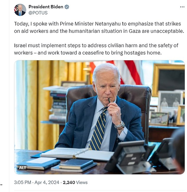 Biden demands immediate ceasefire in hour long call to Netanyahu after