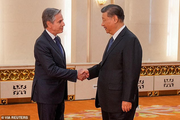 US Secretary of State Antony Blinken meets with Chinese President Xi Jinping at the Great Hall of the People in Beijing.