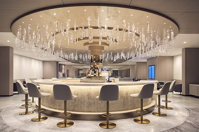 The Chelsea Lounge at New York's JFK Airport, jointly managed by American Airlines and British Airways.  It is a lounge for First Class passengers and also with BA Guest List Gold status, which is one above their normal Gold level.