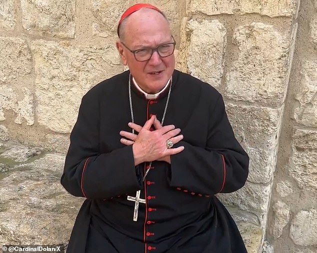 Cardinal Timothy Dolan described how he had to run for cover when Iran launched its drone attack on Israel during his visit to Bethlehem.