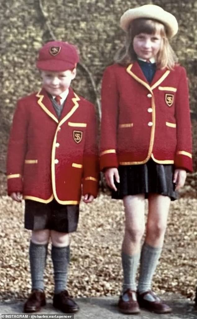 Earl Charles Spencer and his sister Lady Diana (later Diana, Princess of Wales) photographed in their school uniforms in 1968