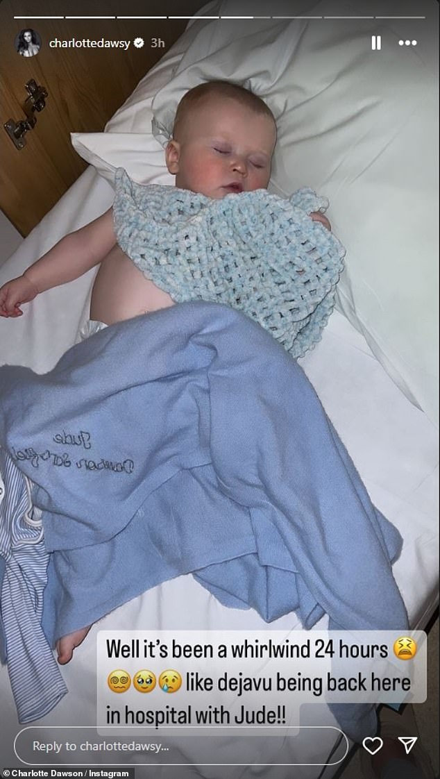 At just seven weeks old, Jude was on oxygen for six days as he battled respiratory syncytial virus (RSV) bronchitis, before contracting it again in February (pictured).