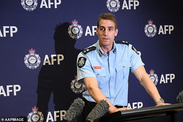 AFP Detective Superintendent Adrian Telfer speaks to the media during a press conference about the arrest at AFP headquarters in Brisbane.